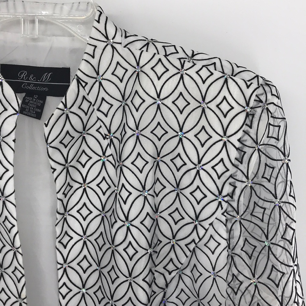 R&M Black/White Sequence Diamond Sheer Blazer Sz12 - Picture 5 of 12